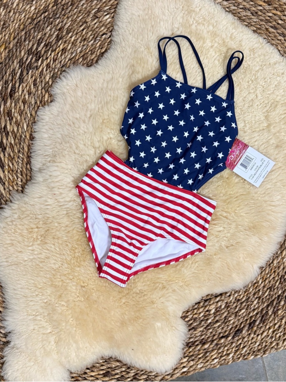 Kanu Surf Girls Navy Star & Red Stripe One-Piece Swimsuit